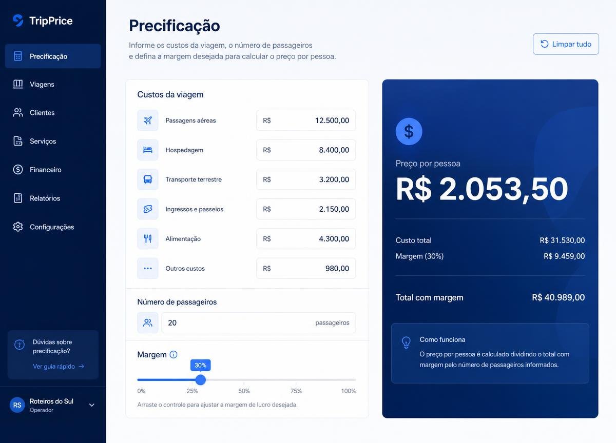 Tela de precificação do Guio Pro calculando o preço por pessoa em reais